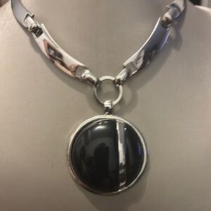 Minimalist Silver and Black Pendant Necklace